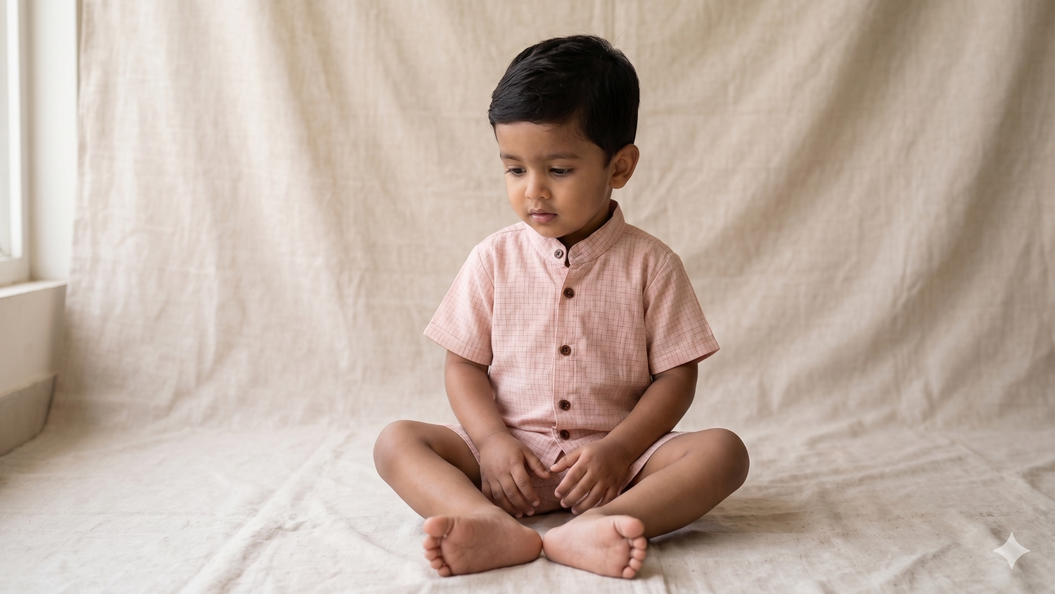Blush Pink Woven Micro Check Cotton Shirt and Shorts Co-ord Set