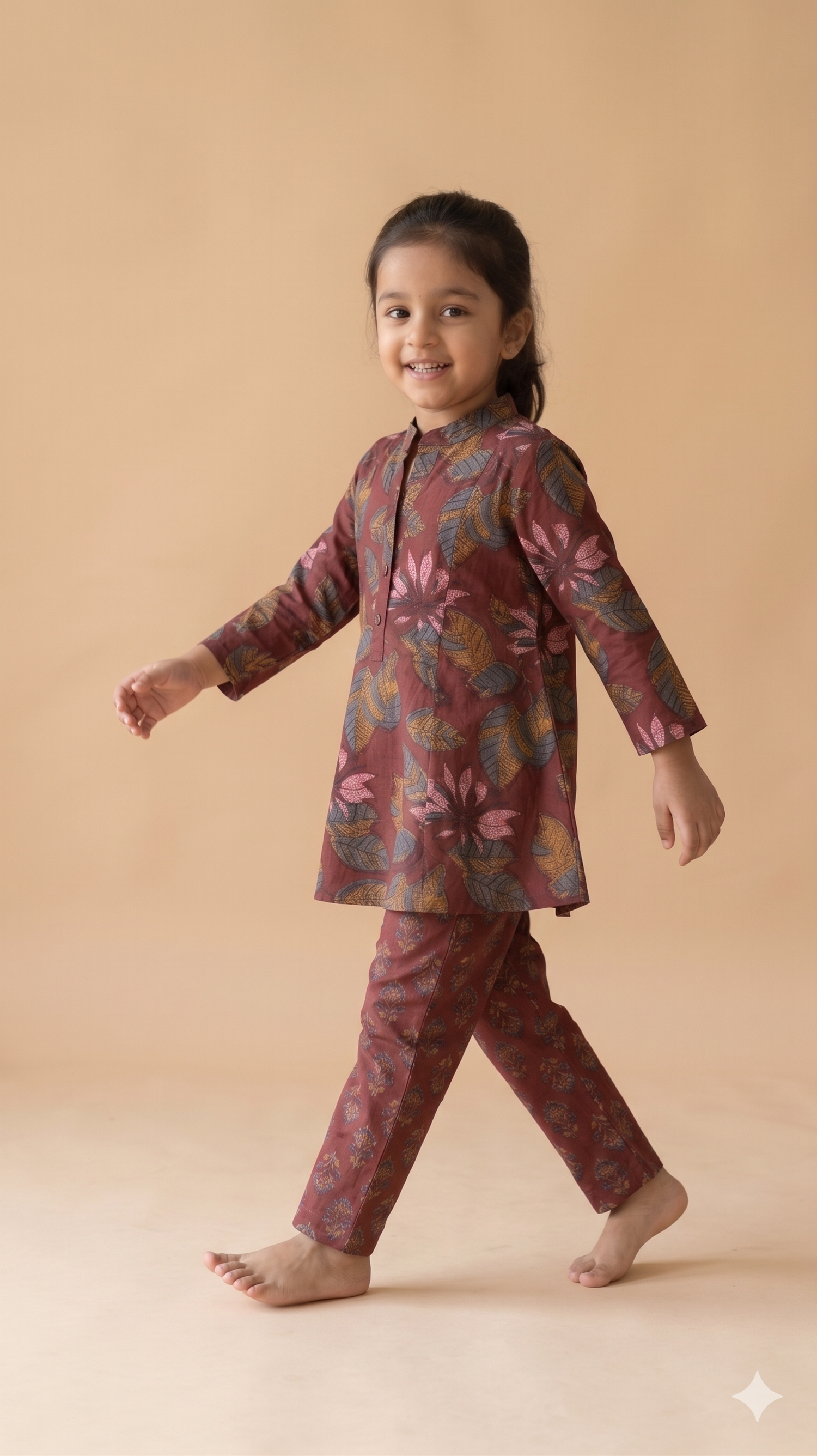 Girls The Forest Floor Maroon Kurta Style Top Pant Set