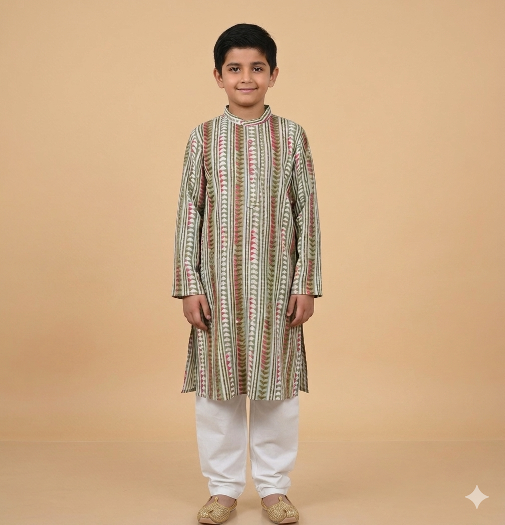 Baagh Stripe Handblock Kurta Set