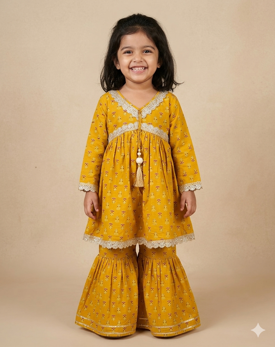 Mustard Yellow Nyra Cut Sharara Set