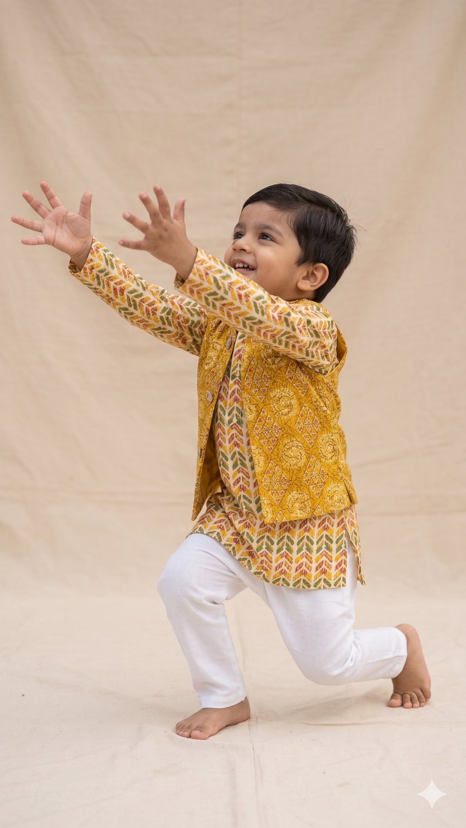 Block Print Floral Medallion Nehru Jacket Kurta Pyjama Set