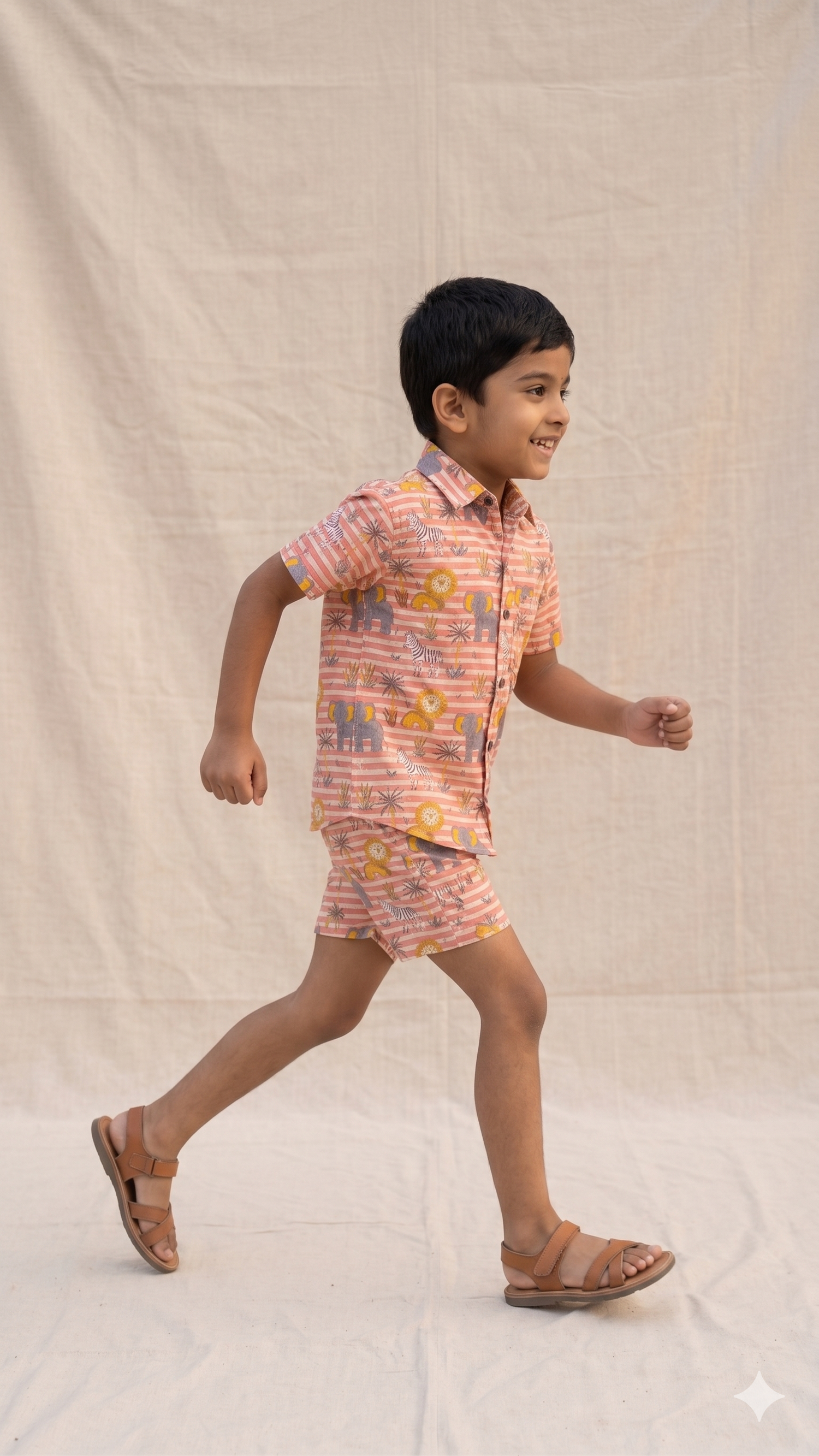 Safari Animal Print Cotton Shirt and Shorts Co-ord Set