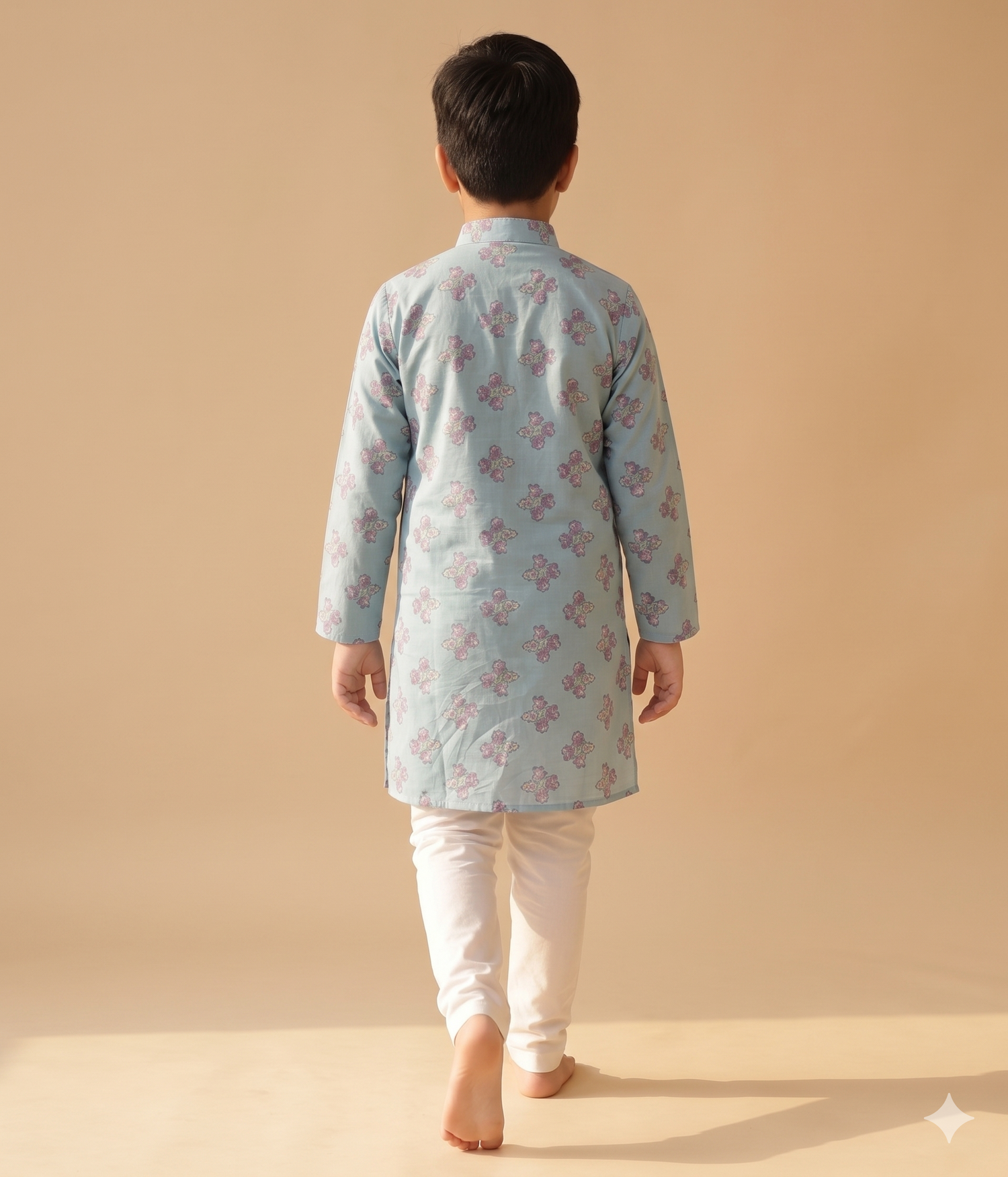 Neela Phool — Floral Block Print Kurta Pajama Set for Boys