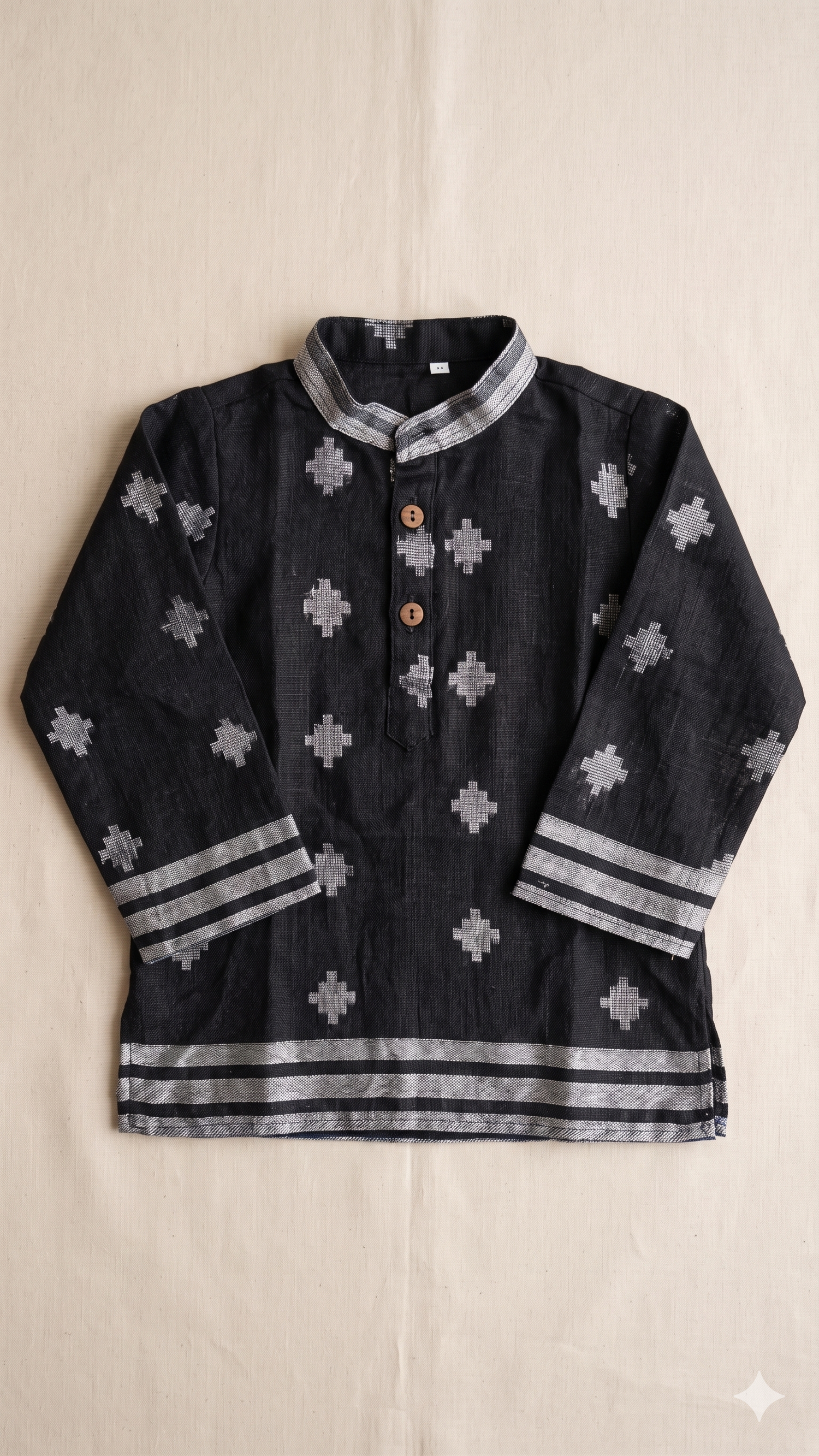 Black Woven Diamond Motif Linen Kurta