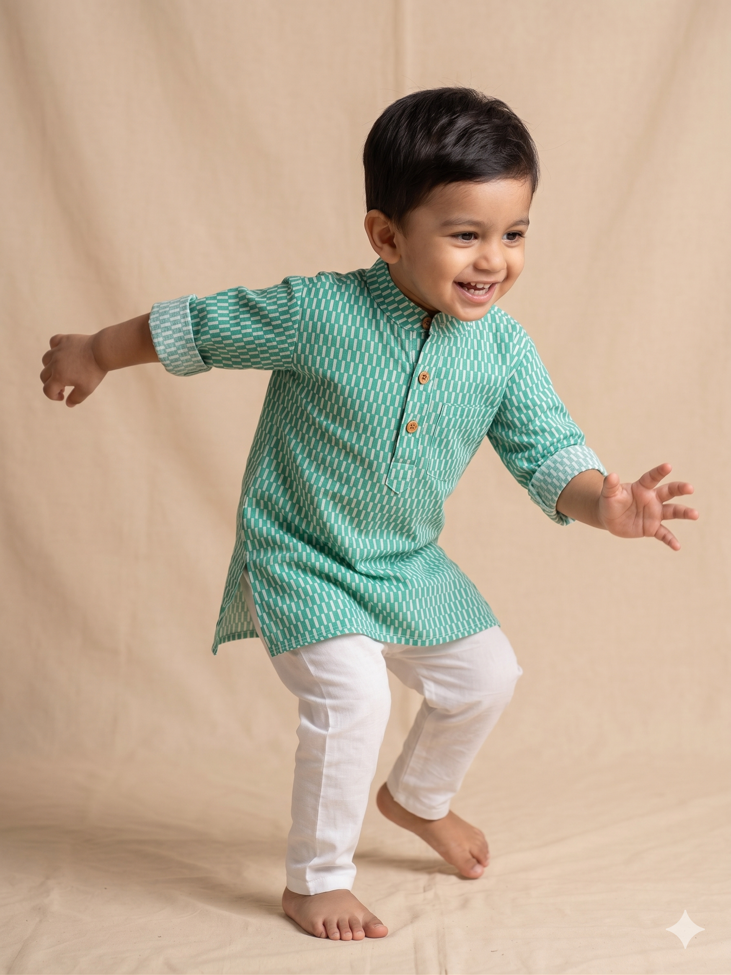 Teal Green Block Print Kurta Pyjama Set