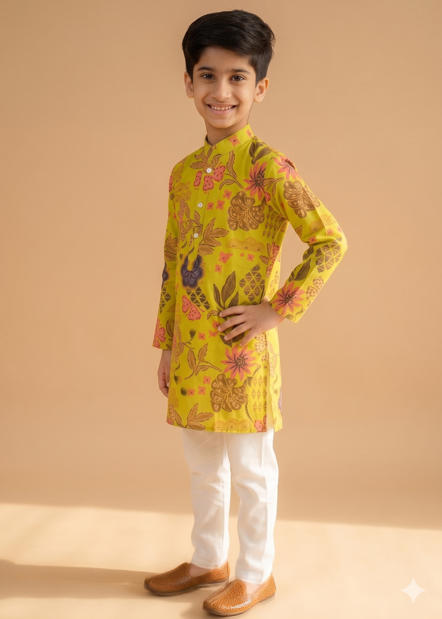Gulbahar — Botanical Geometric Print Kurta Pajama Set for Boys