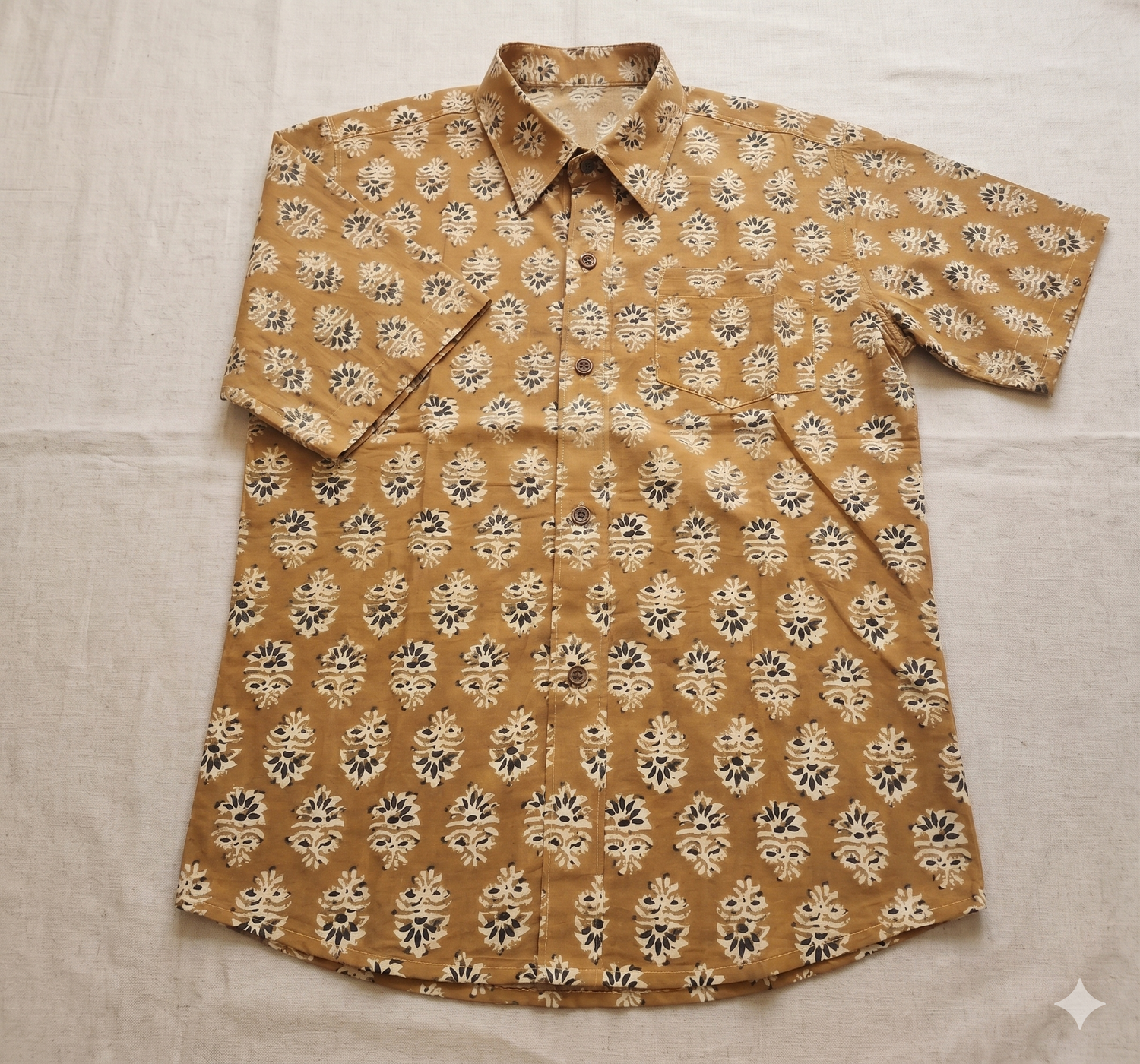 Block Print Floral Boota Short-Sleeve Shirt