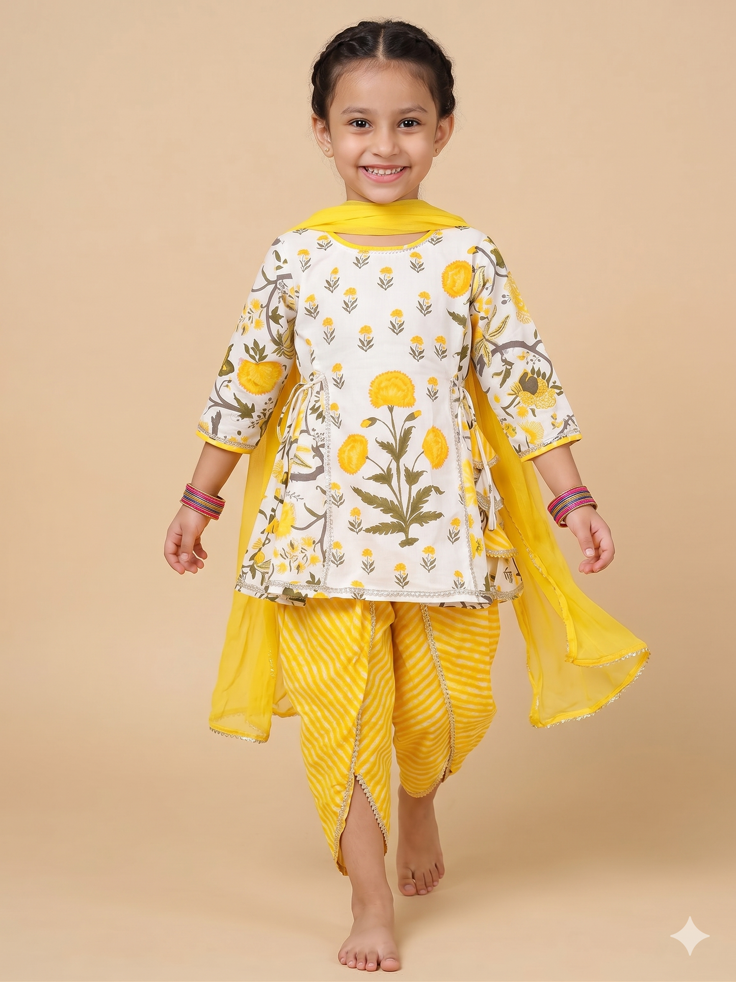 Genda Phool Dhoti Kurta Set with Dupatta