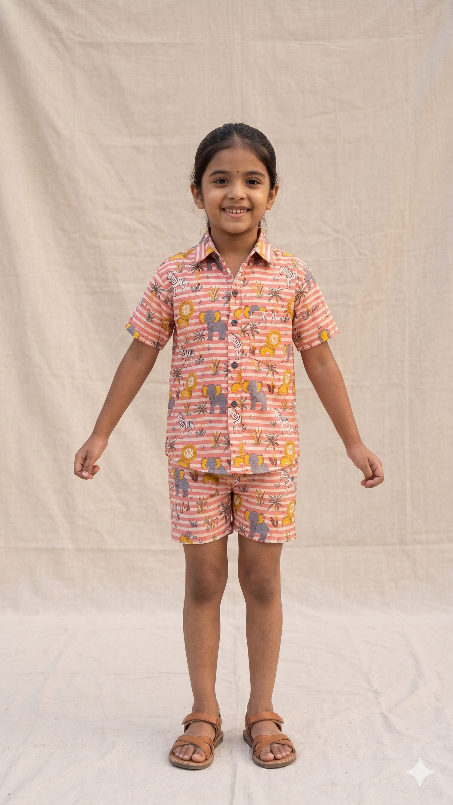 Safari Animal Print Cotton Shirt and Shorts Co-ord Set