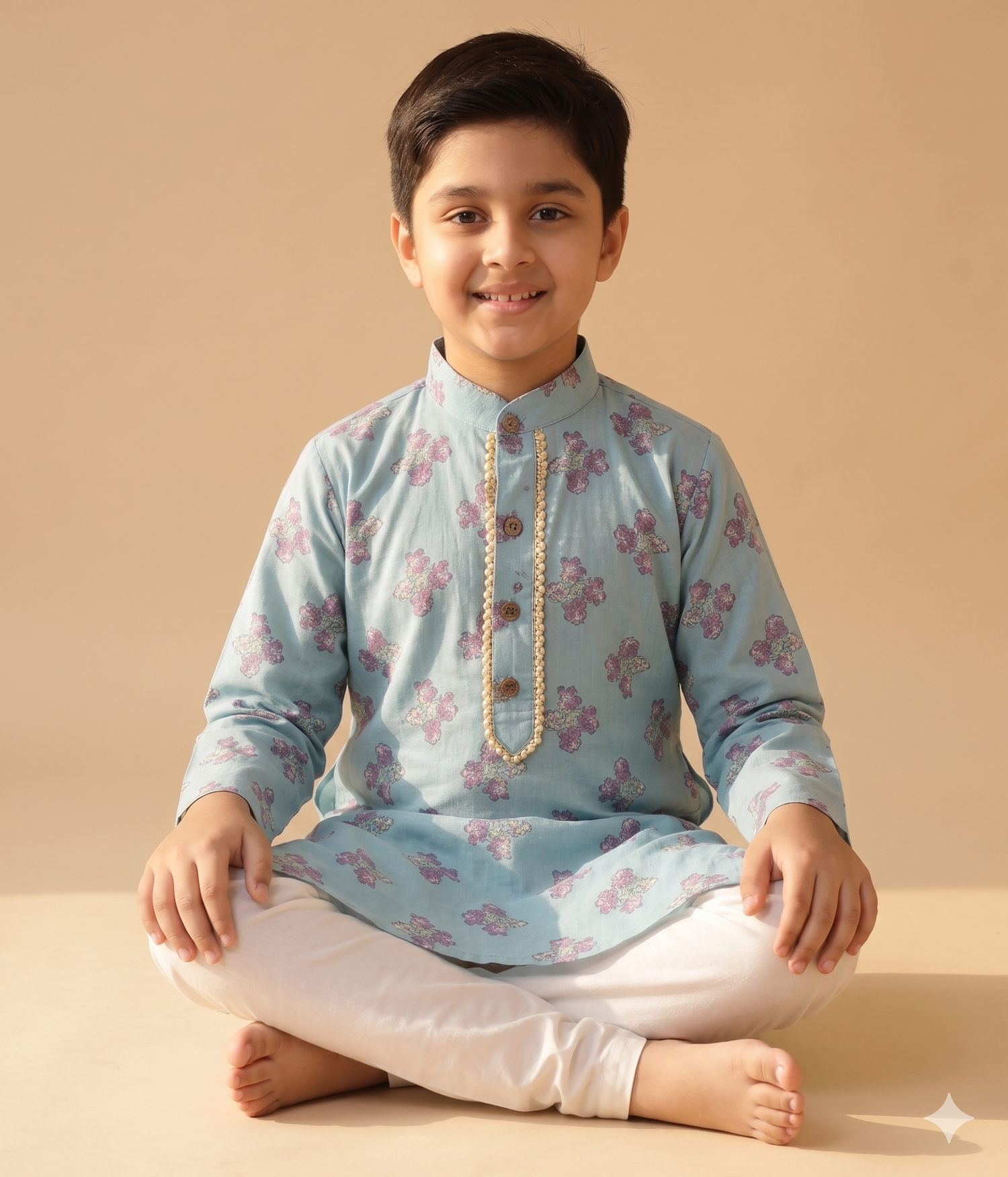 Neela Phool — Floral Block Print Kurta Pajama Set for Boys