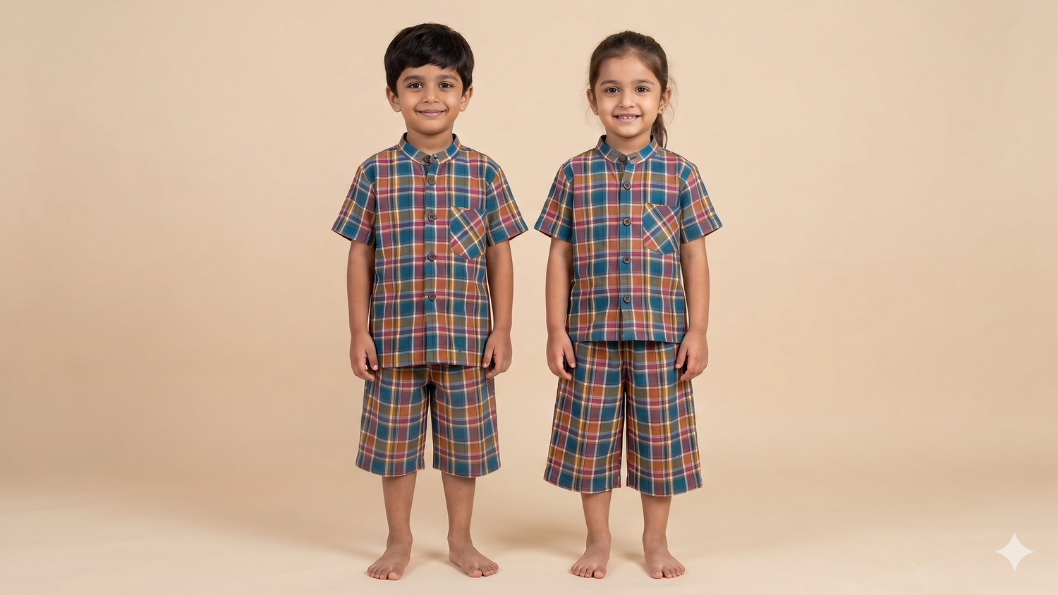 Multicolor Woven Madras Check Cotton Shirt and Shorts Co-ord Set