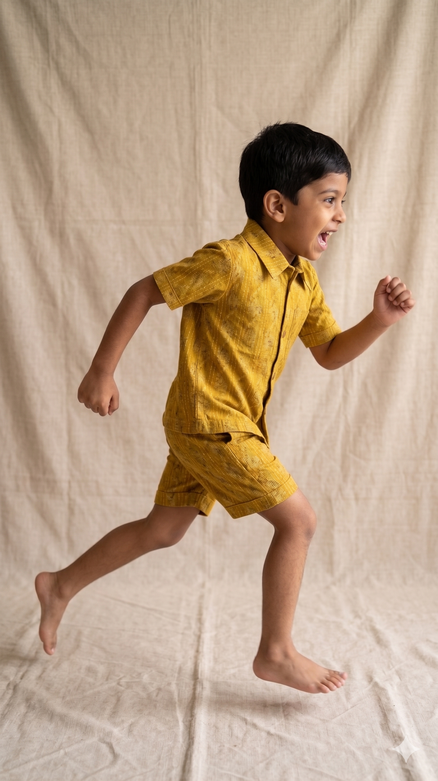 Mustard Yellow Woven Dash Stripe Cotton Shirt and Shorts Co-ord Set
