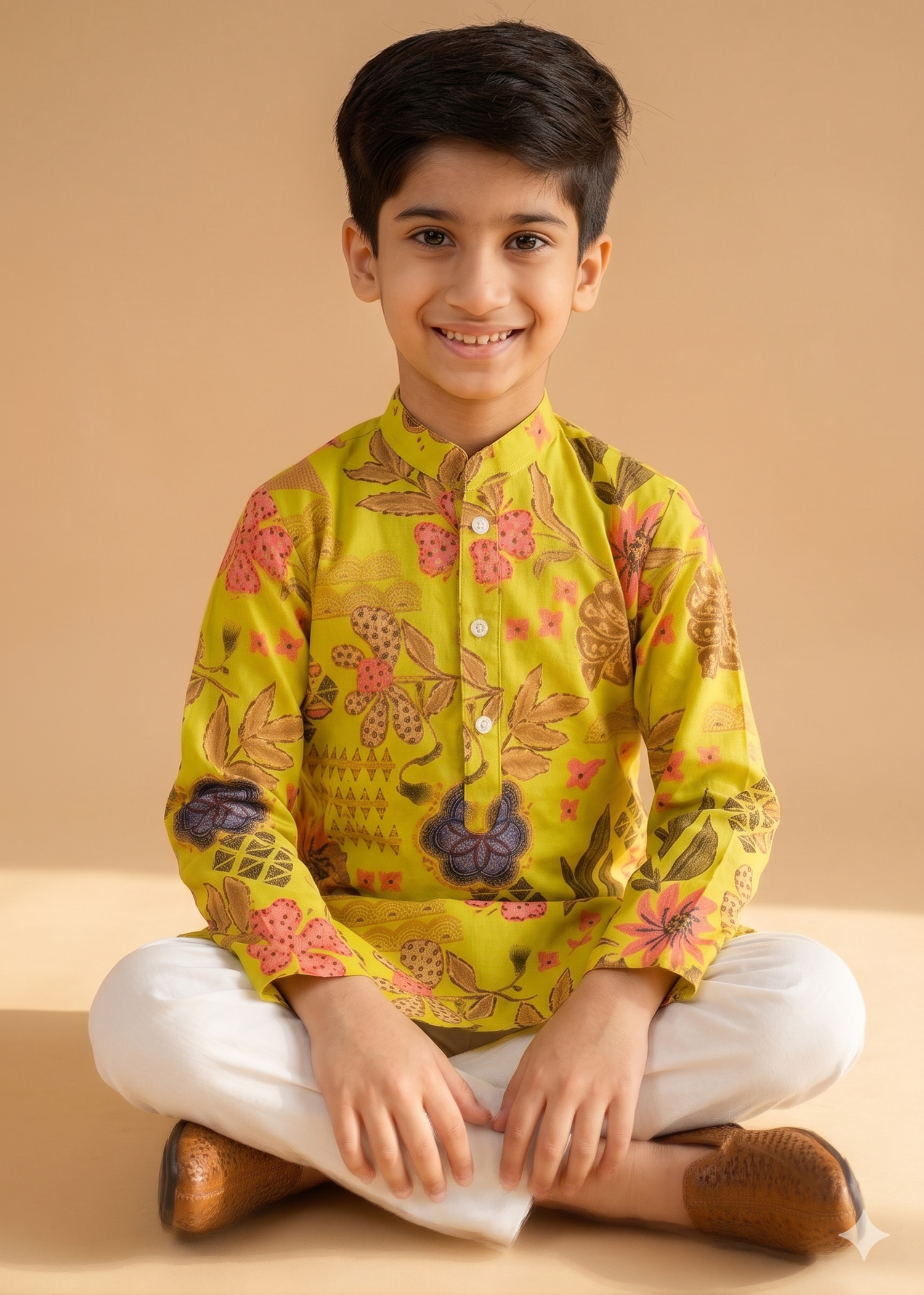 Gulbahar — Botanical Geometric Print Kurta Pajama Set for Boys