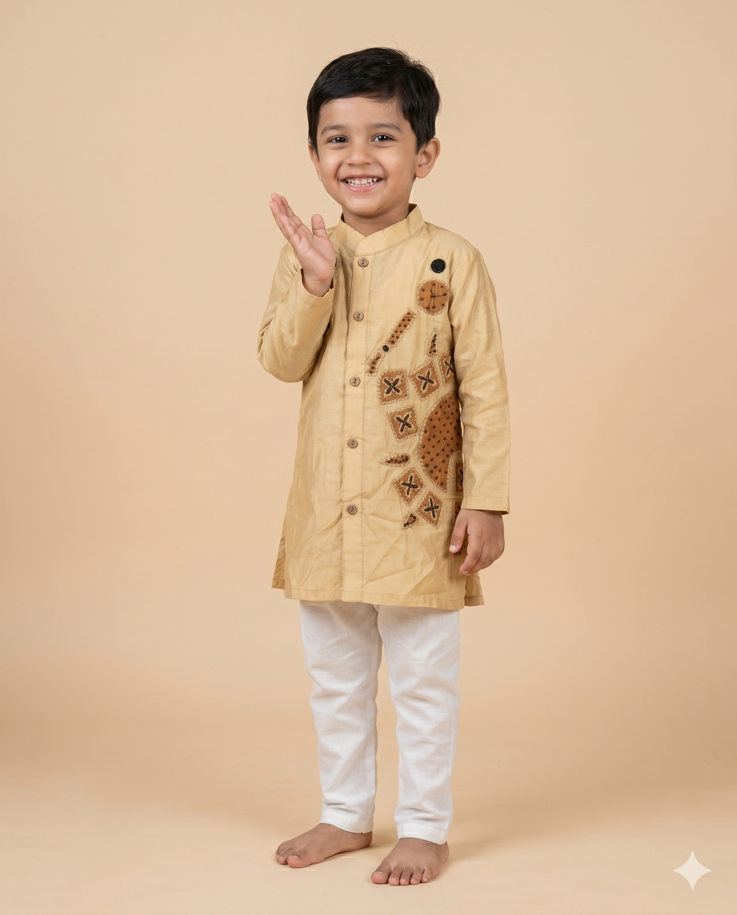 Purana Shahar Gold Applique Silk Kurta Set