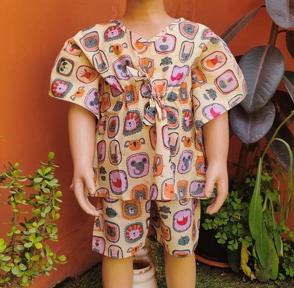 Cute Animal Printed Kimono and Short Co-ord Set