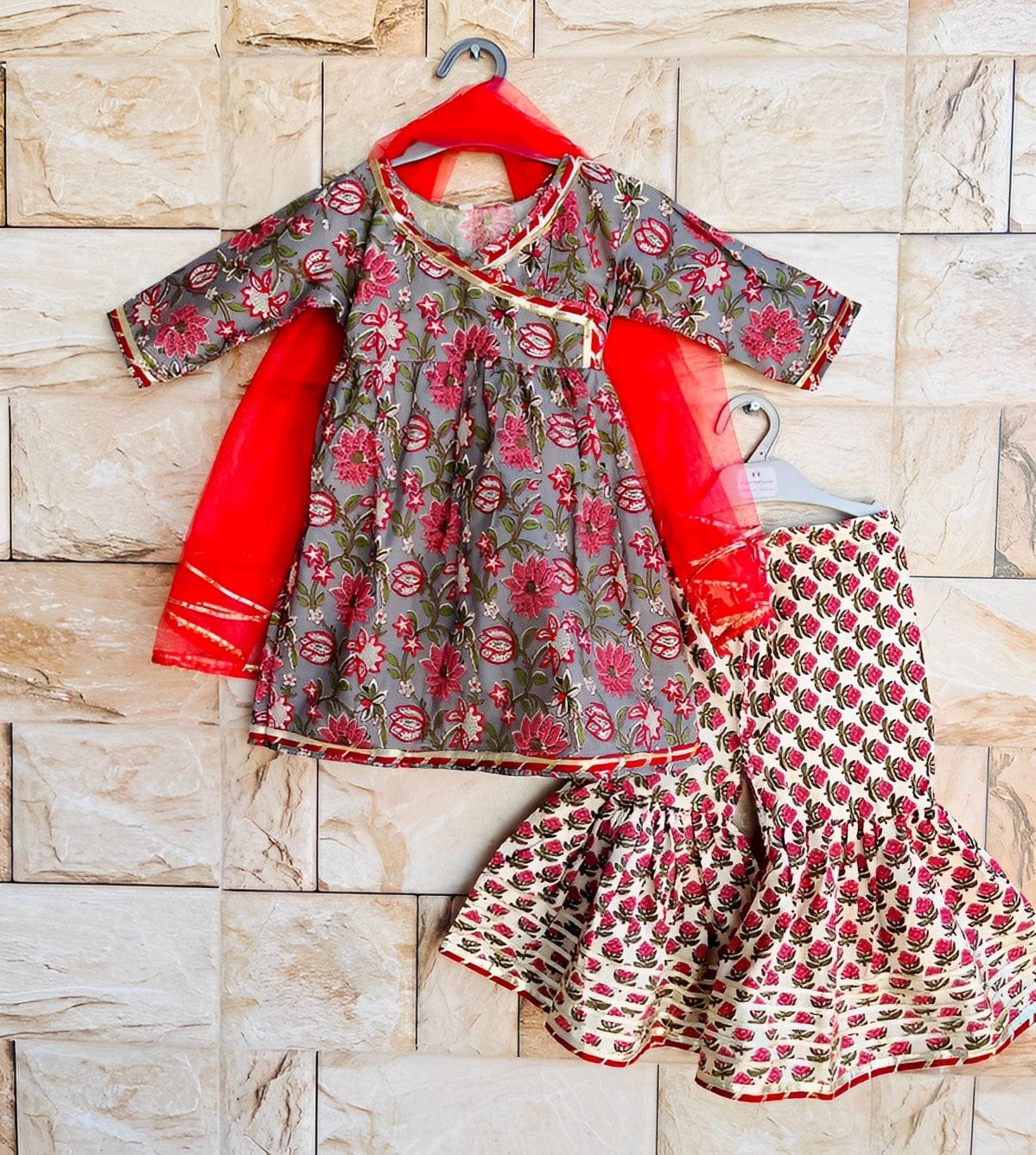 Blush Charm Floral Angrakha Sharara Set