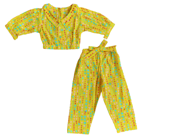 HAND BLOCK PRINTED CROP TOP AND PANT SET