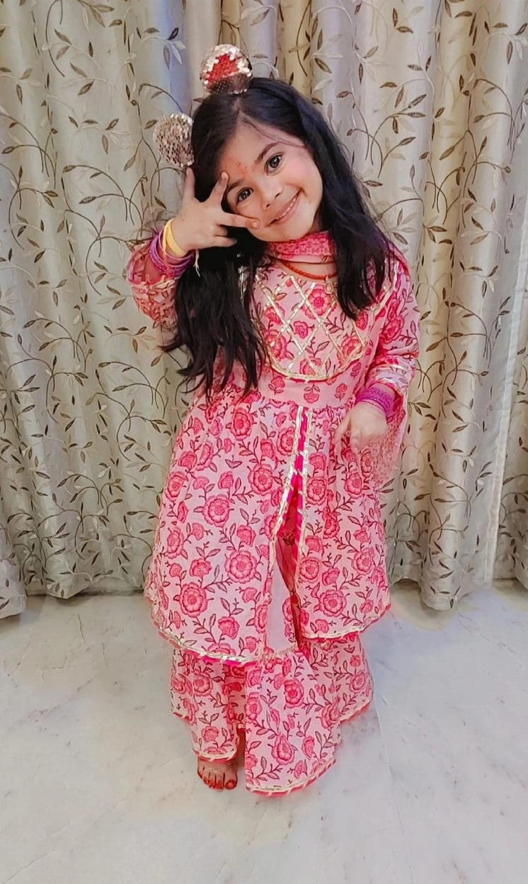 Rosie Pink Hand Block Printed Sharara Suit Set