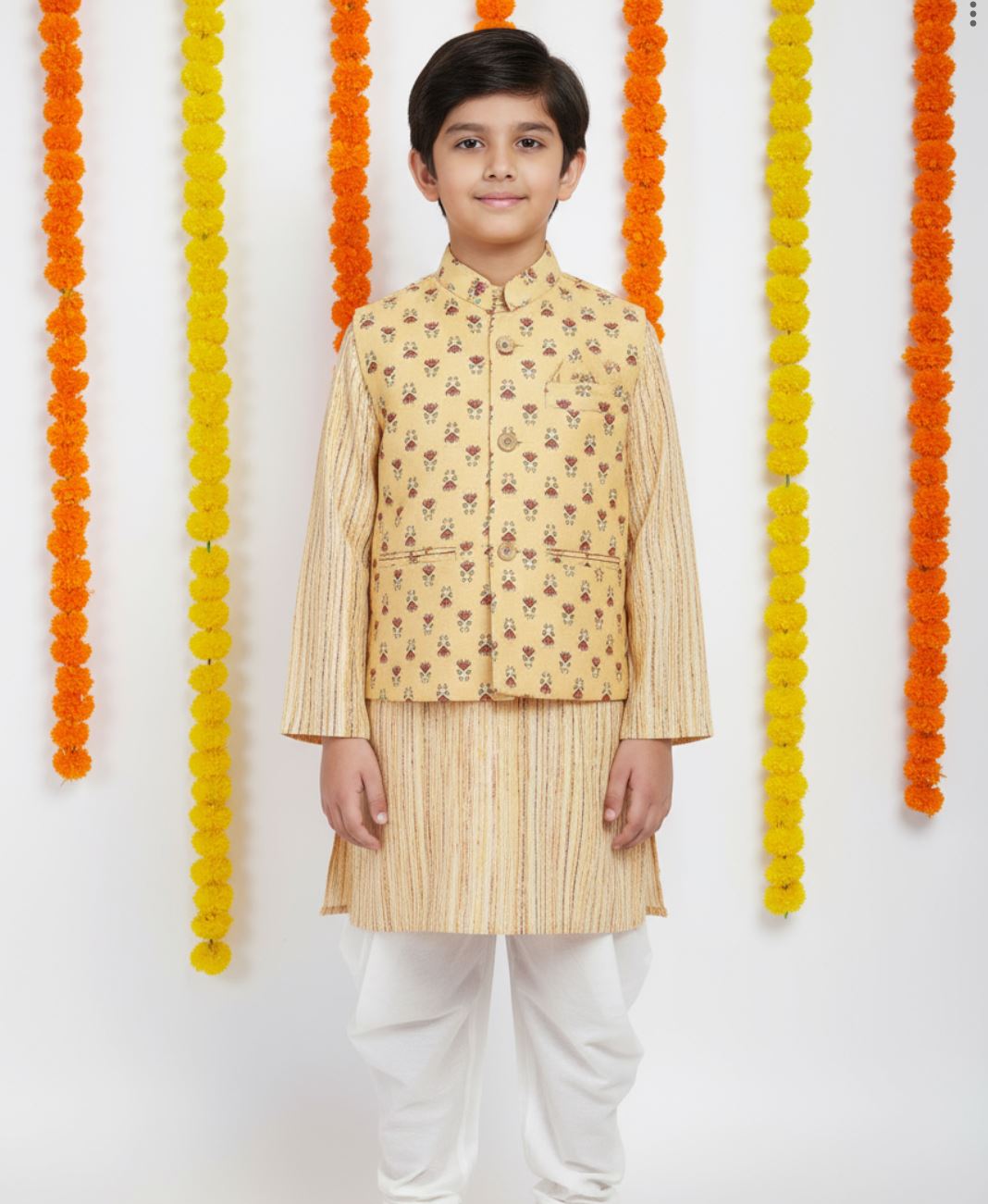 Itsy Print Jacket with Abstract Striped Kurta & Pajama