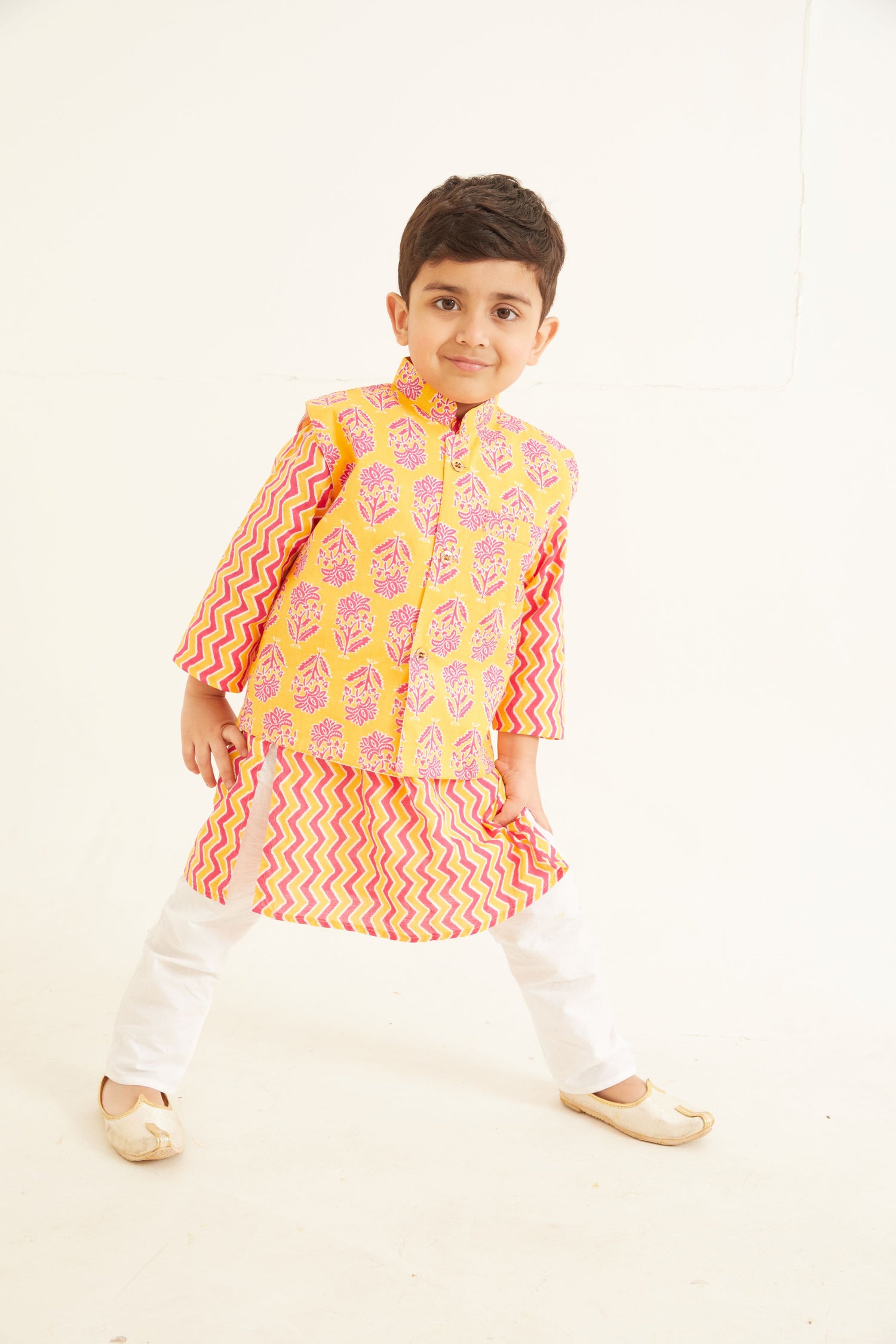 Dahlia Print Jacket with Zig Zag Kurta & Pajama