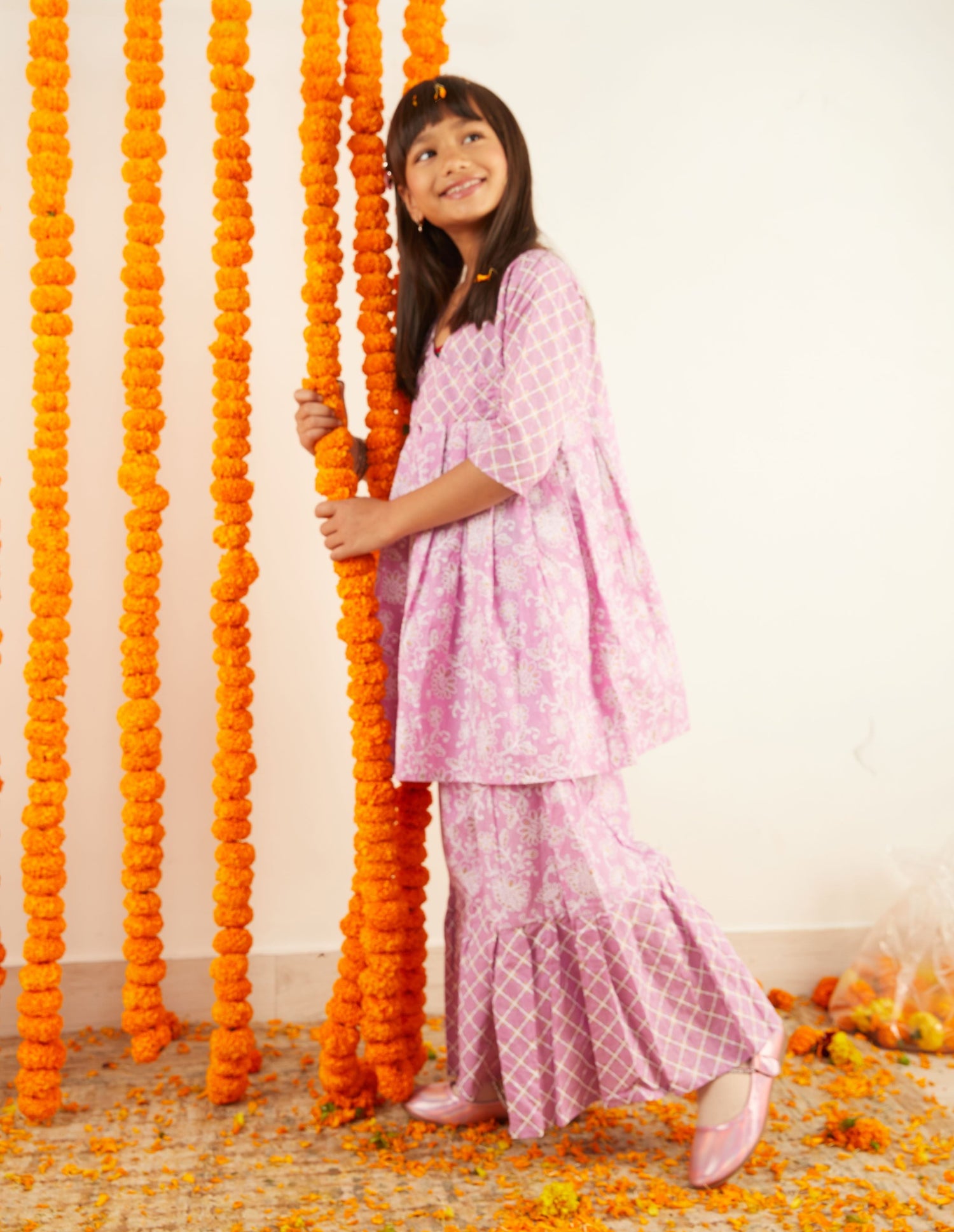 Line Art Florid Printed Frock Sharara Set