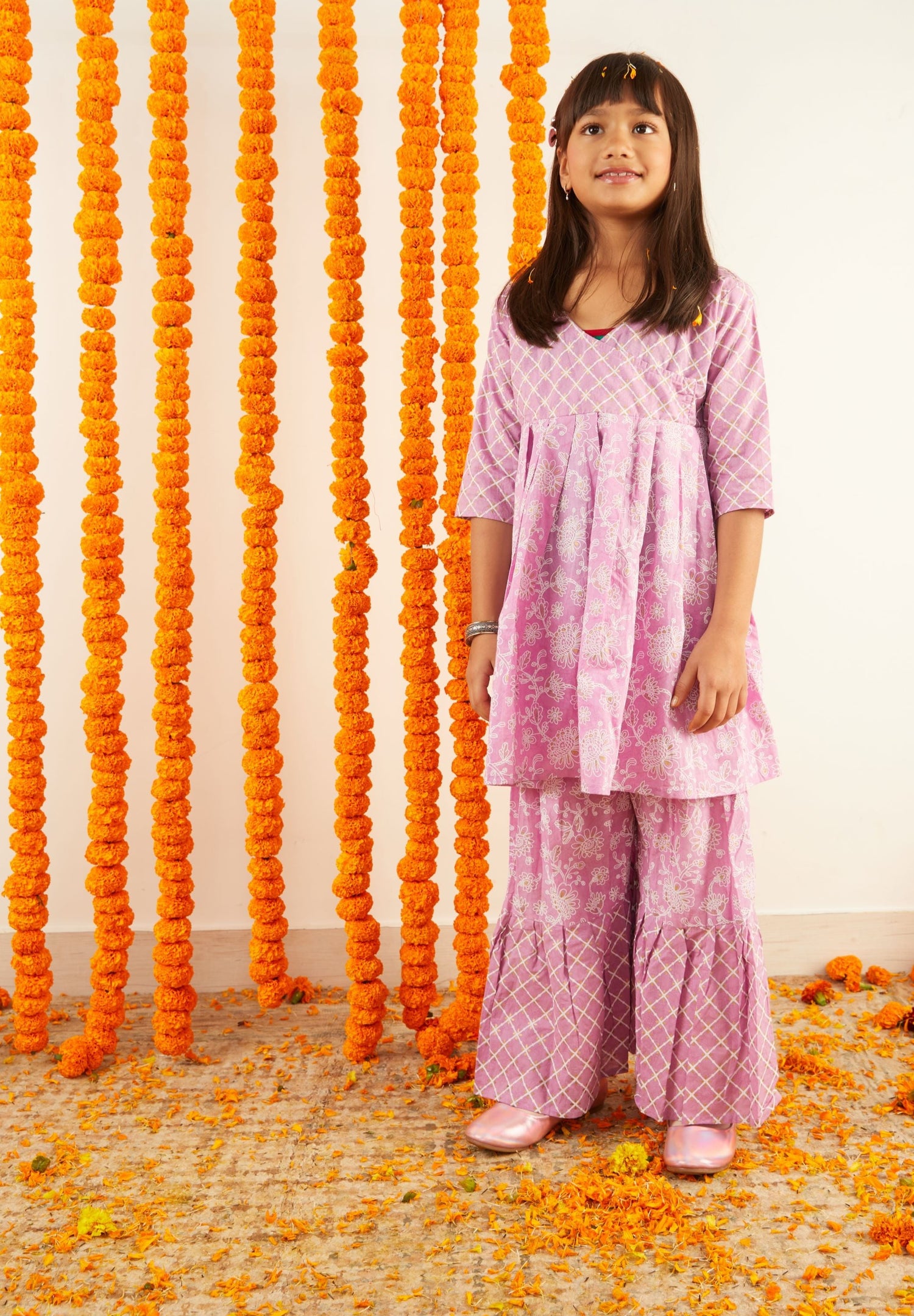 Line Art Florid Printed Frock Sharara Set