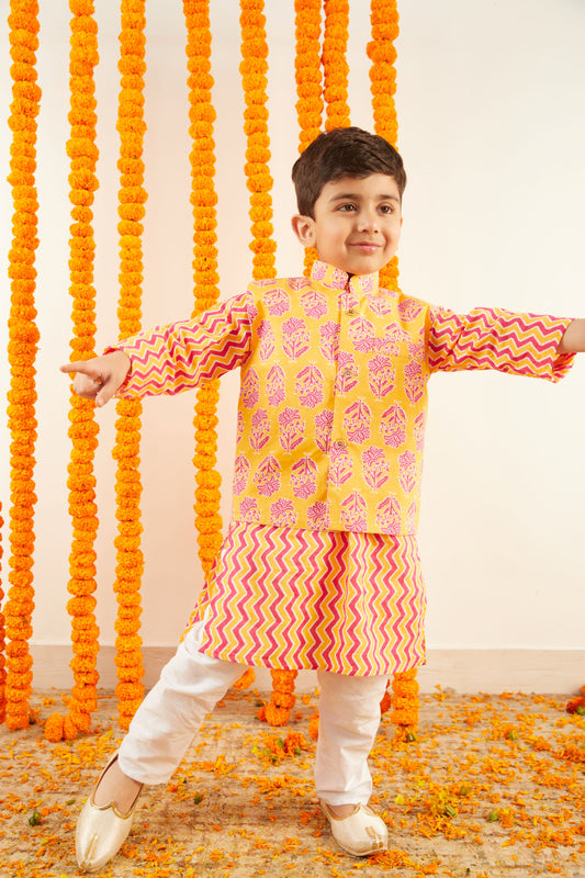 Dahlia Print Jacket with Zig Zag Kurta & Pajama