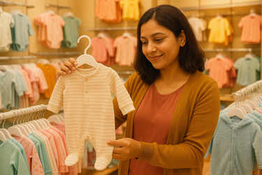 neha was adlut women who buy a cloth for his baby, gernate image.