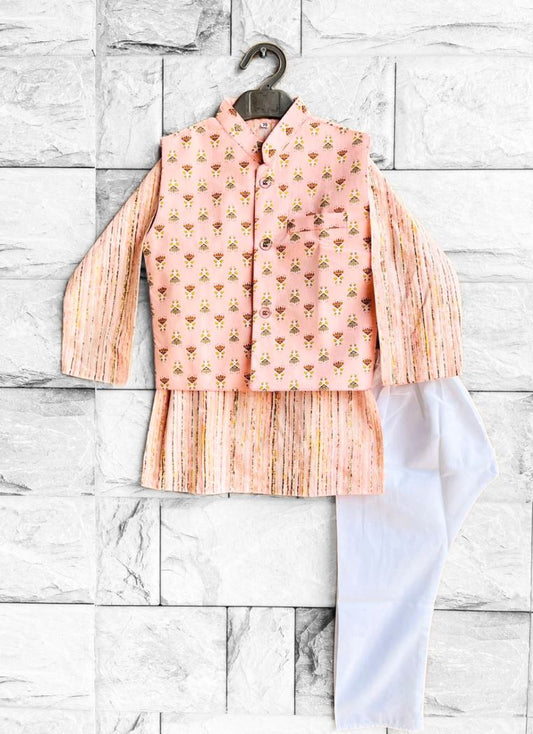Itsy Print Jacket with Abstract Striped Kurta & Pajama