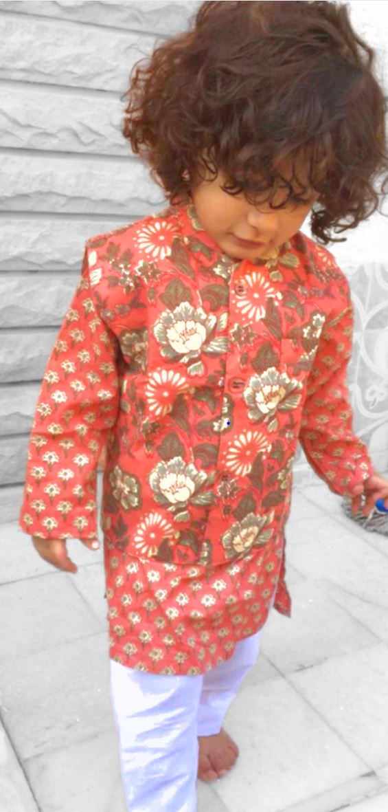 Phool Print Jacket with Kurta & Pajama