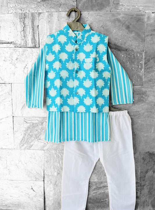 Blue Lotus Jacket with Coordinating Kurta & Pajama