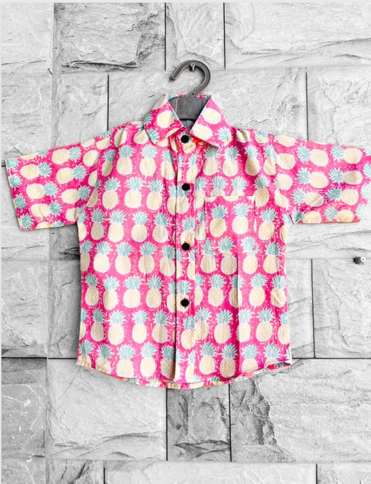 Pink Pineapple Block Printed Cotton Shirt
