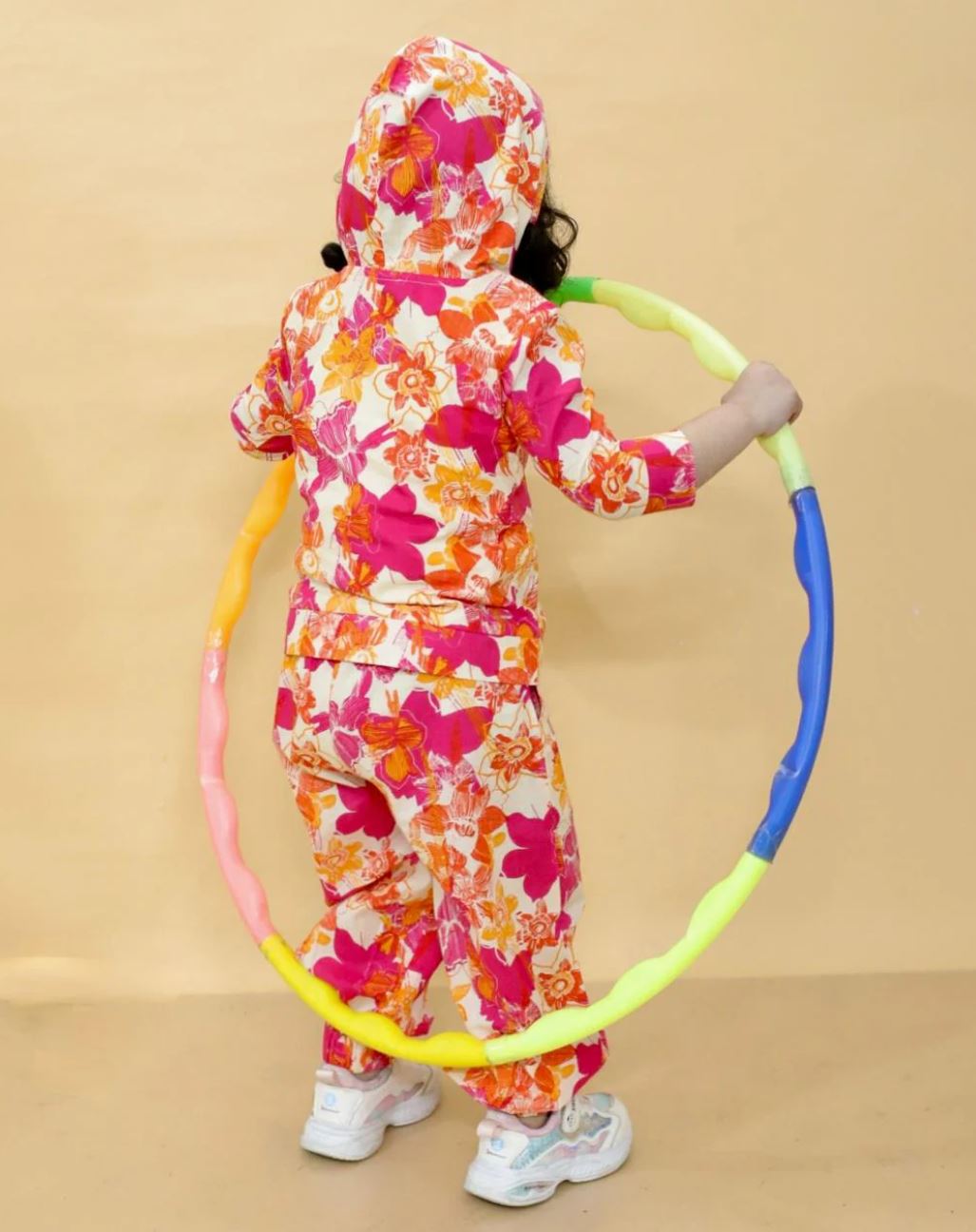 Peony Floral Orange Pink Print Hoodie Co-ord Set