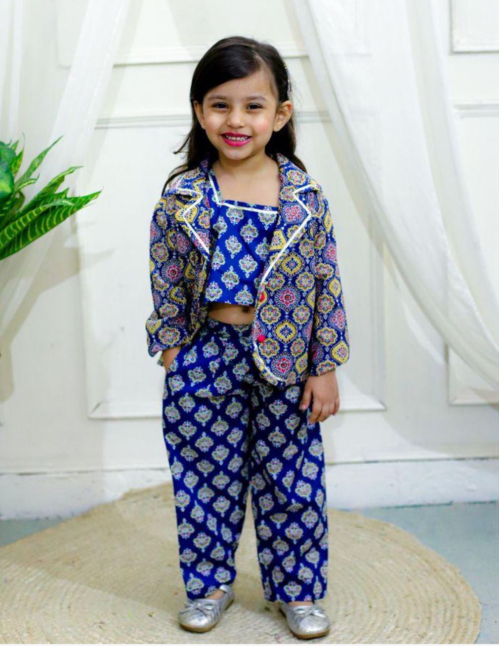 Intricate Indian Print Royal Blue Blazer Co-ord Set