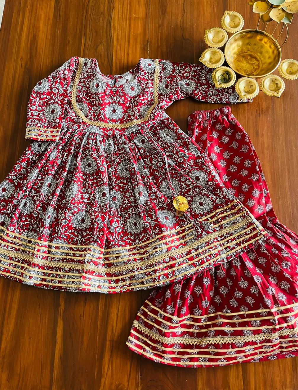 Maroon Meadow Blossom Sharara Suit Set