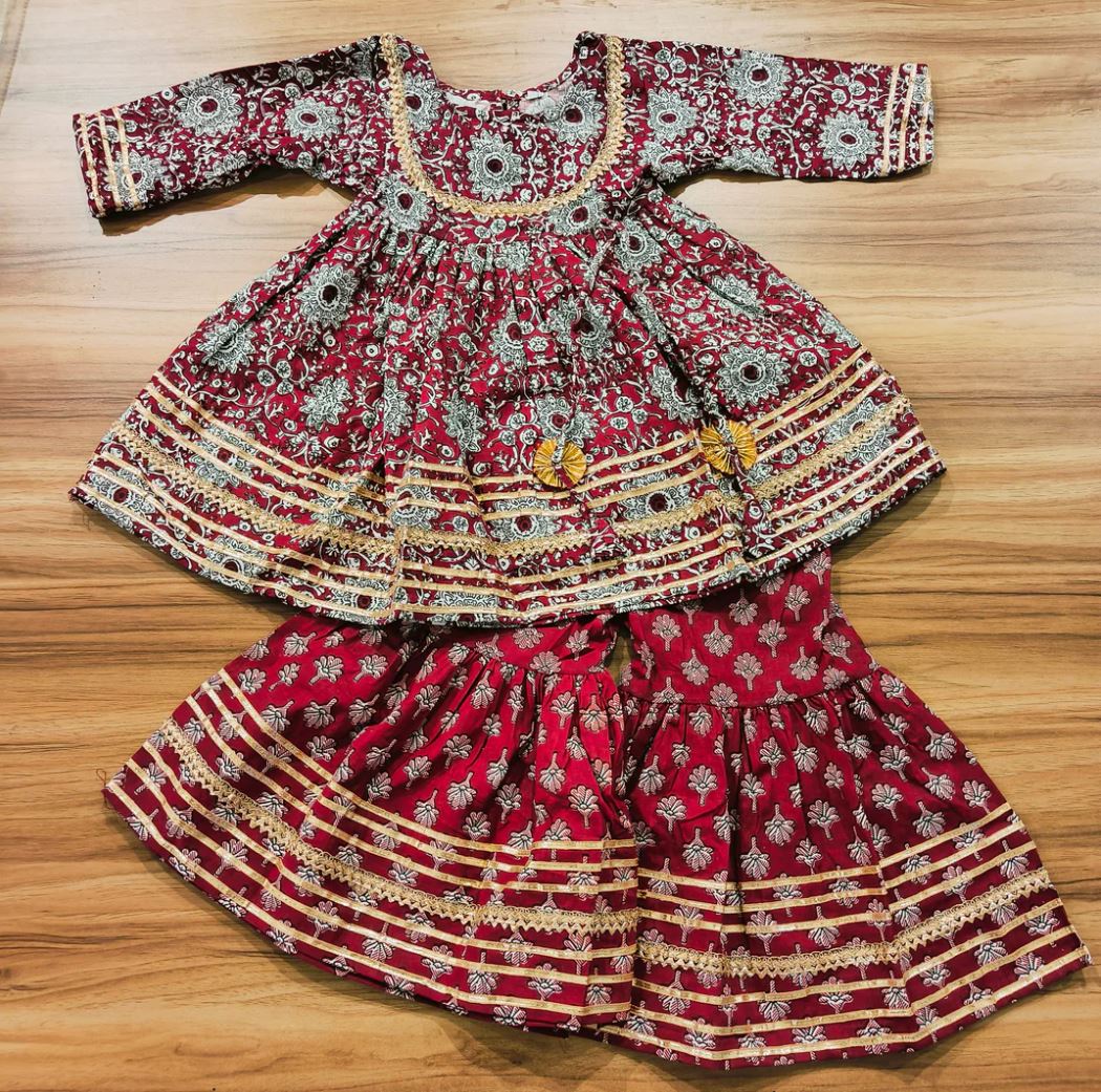 Maroon Meadow Blossom Sharara Suit Set