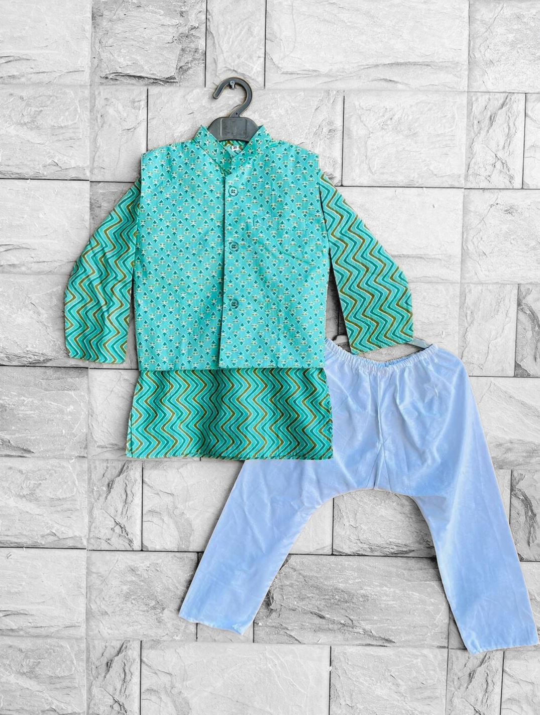 Bagru Inspired Nehru Jacket and Kurta Pajama Set