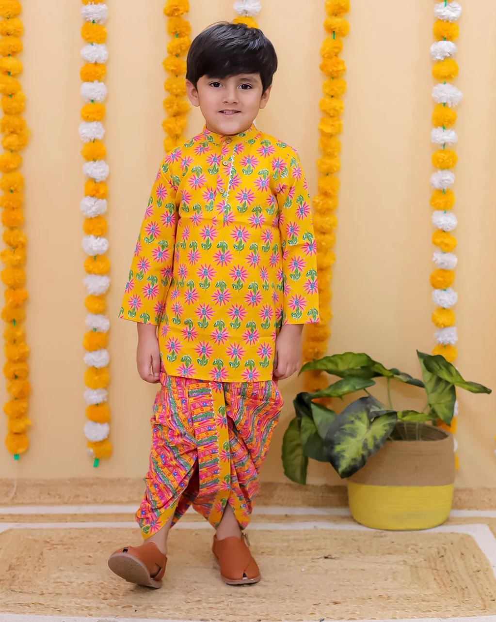 Sunburst Floral Kurta Dhoti Set