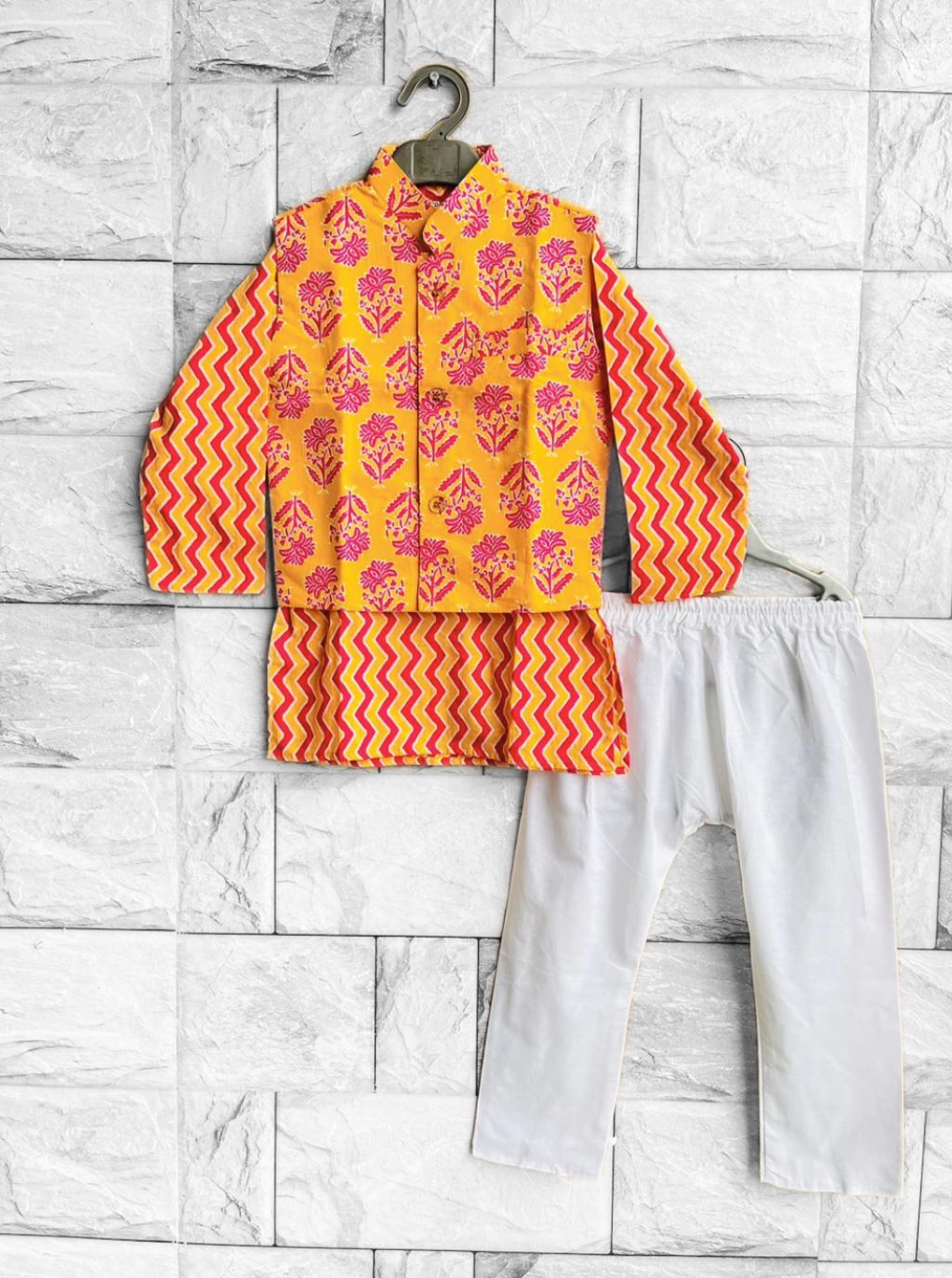 Dahlia Print Jacket with Zig Zag Kurta & Pajama