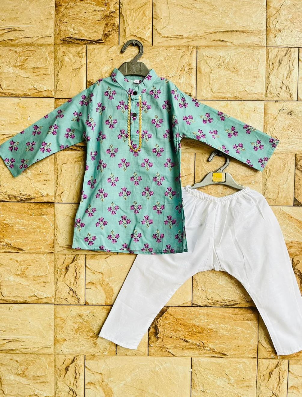 Teal Blossom Kurta Pajama Set